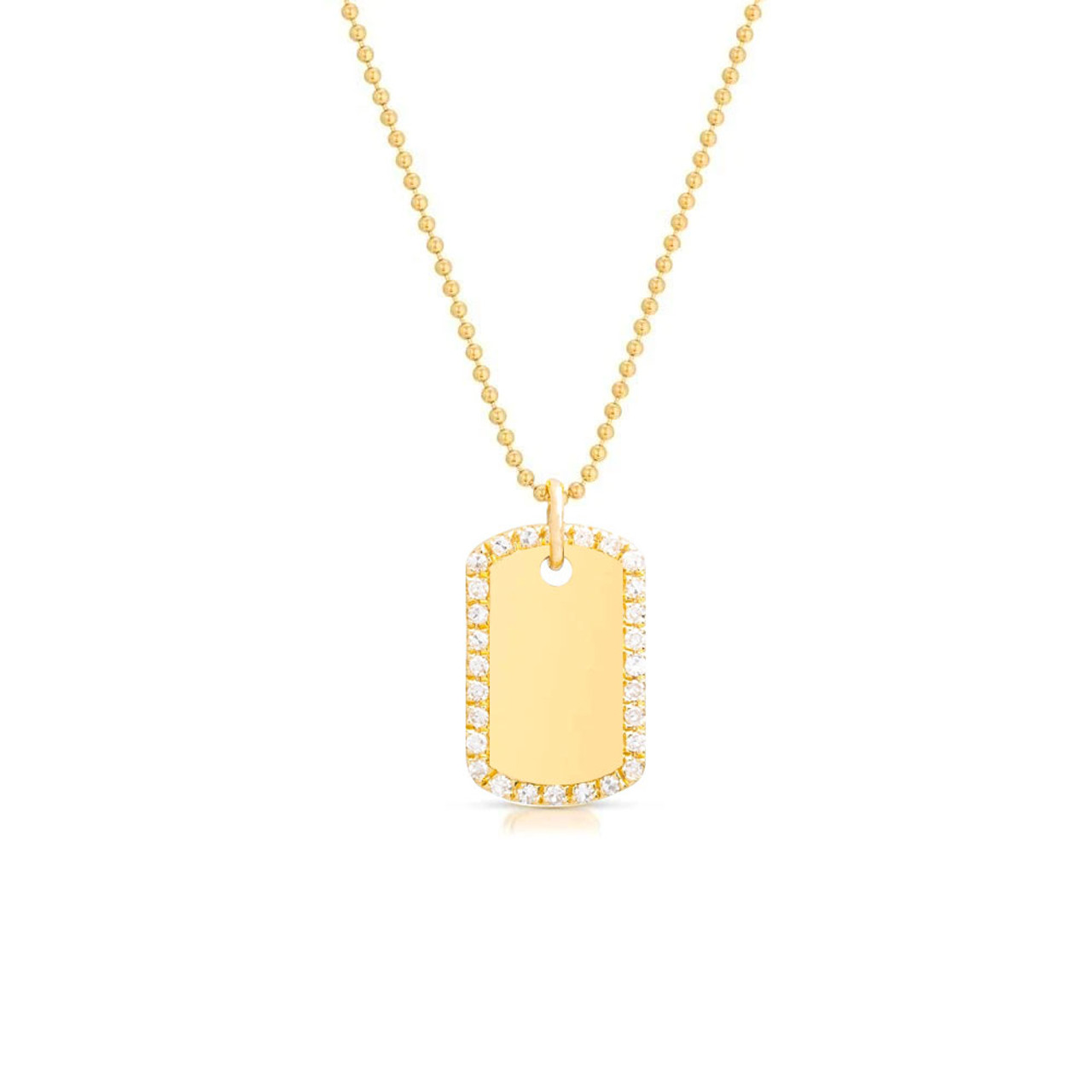 Diamond Dog Tag Pendant Necklace 14K Gold